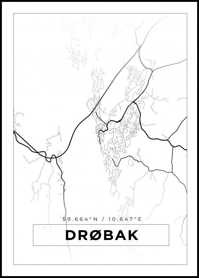Kartta - Drøbak - Valkoinen Juliste