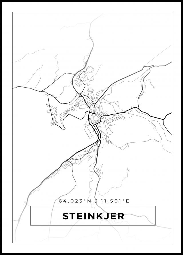 Kartta - Steinkjer - Valkoinen Juliste