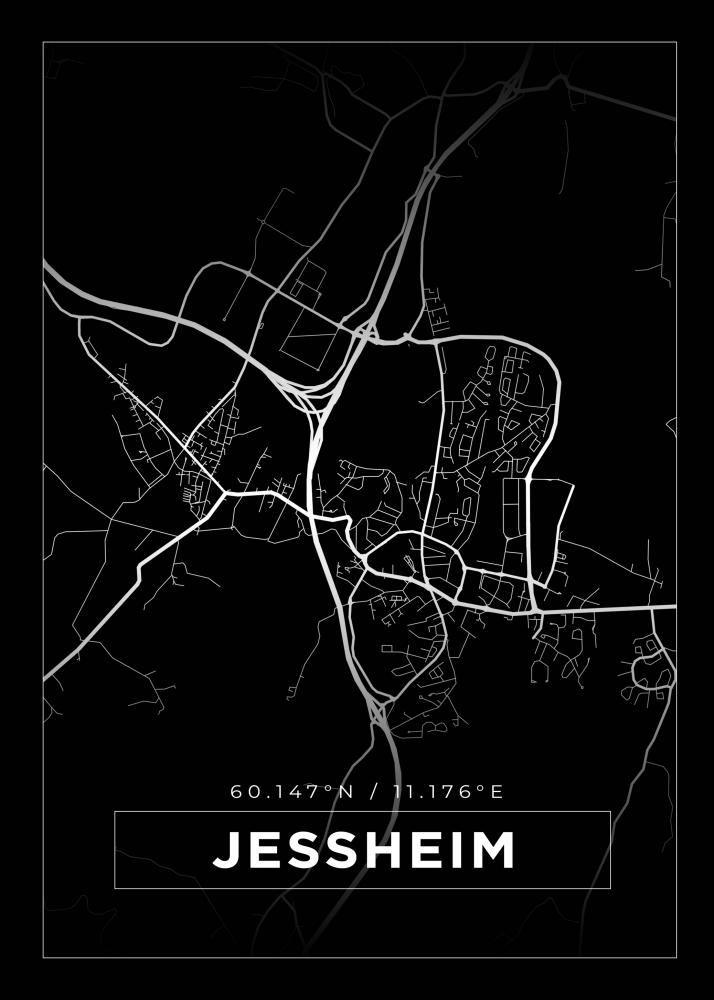 Kartta - Jessheim - Musta Juliste