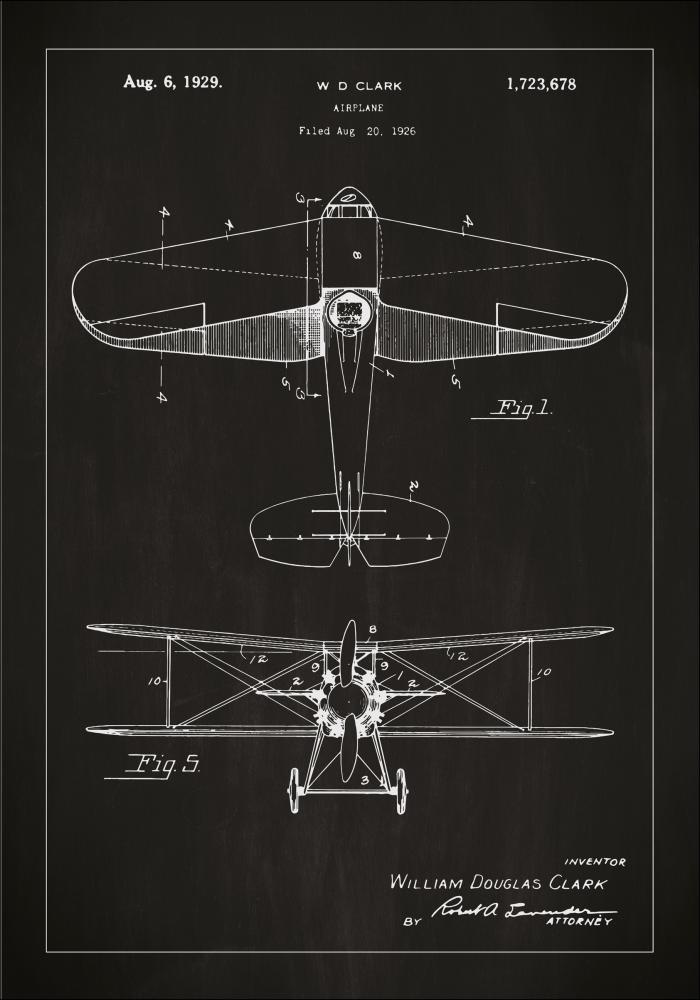 Patenttipiirustus - Lentokone - Musta