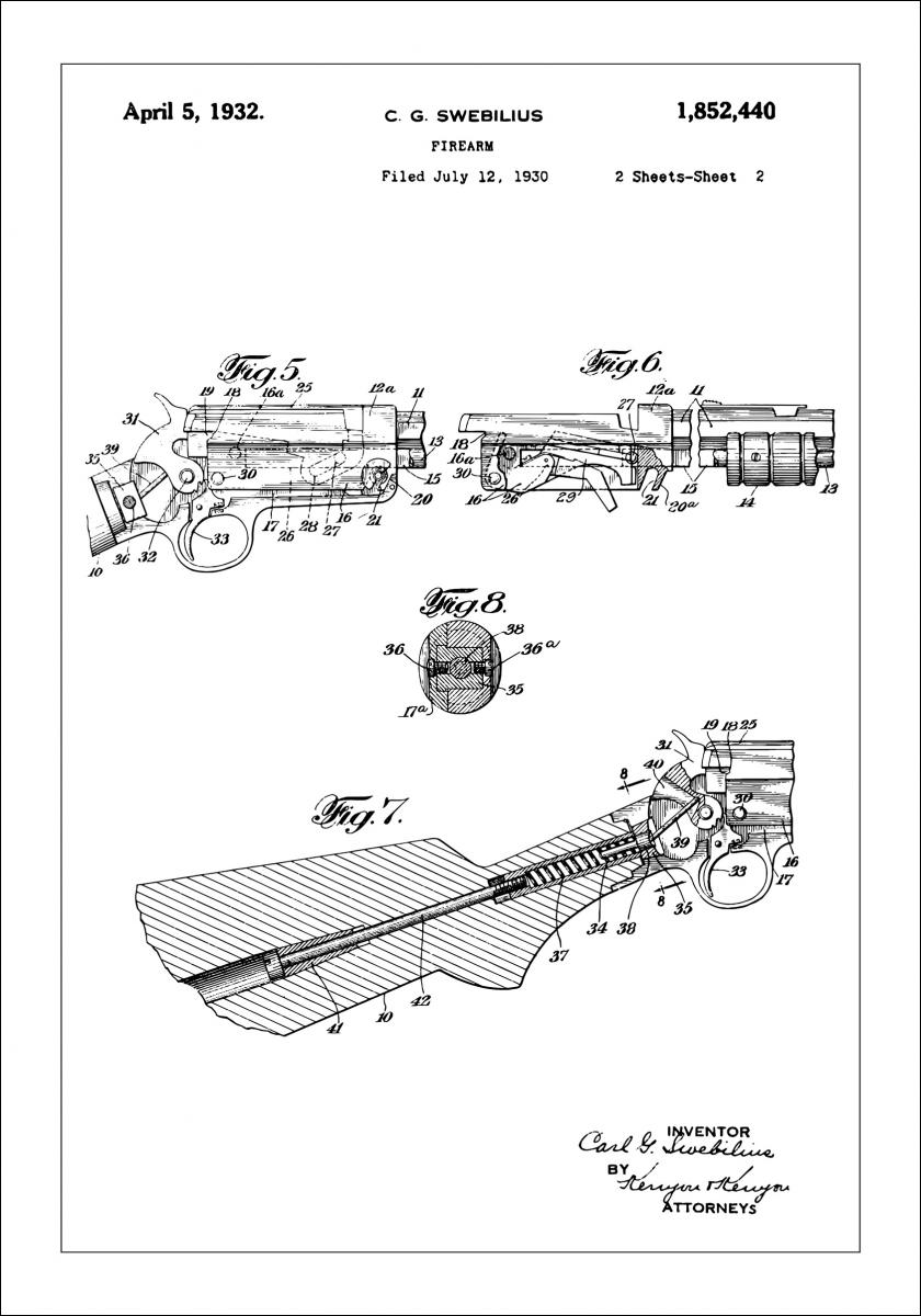 Patentti Piirustus - Kivääri II Juliste