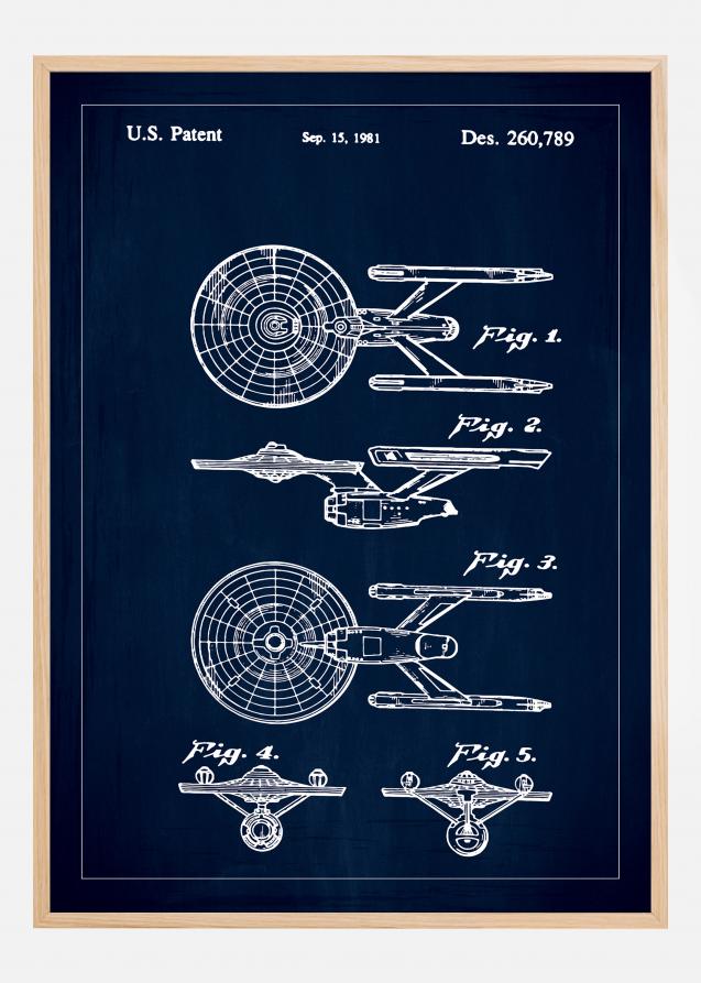 Patentti Piirustus - Star Trek - USS Enterprise - Sininen Juliste