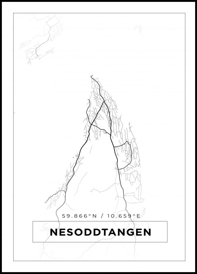 Kartta - Nesoddtangen - Valkoinen Juliste