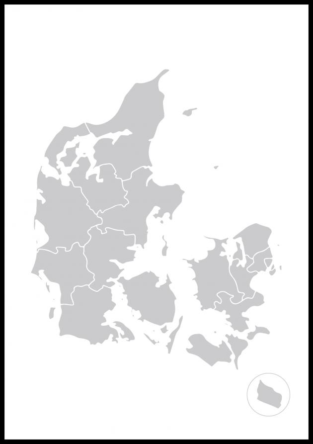 Kartta - Tanska - Harmaa Juliste