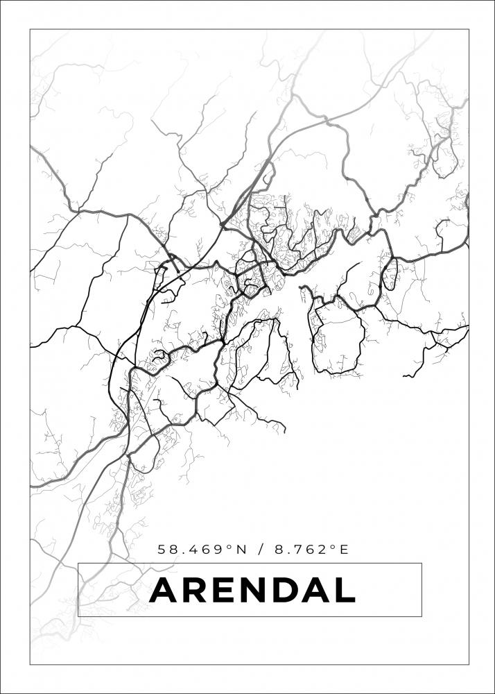 Kartta - Arendal - Valkoinen Juliste