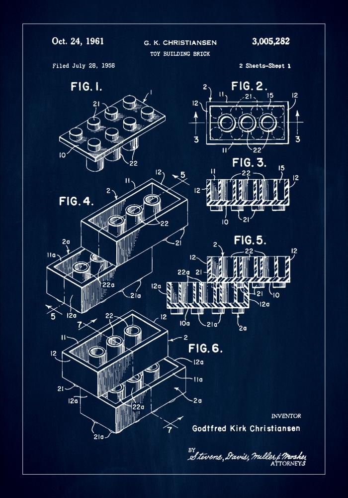 Patent Print - Lego Block I - Blue Juliste