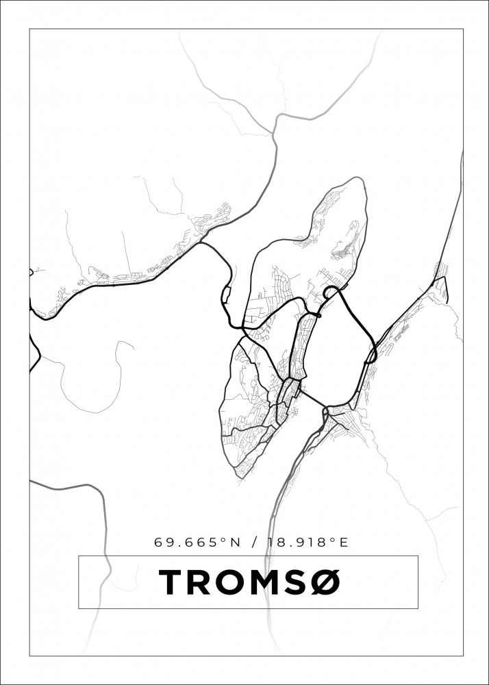 Kartta - Troms - Valkoinen Juliste