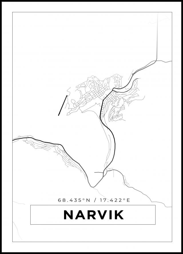 Kartta - Narvik - Valkoinen Juliste