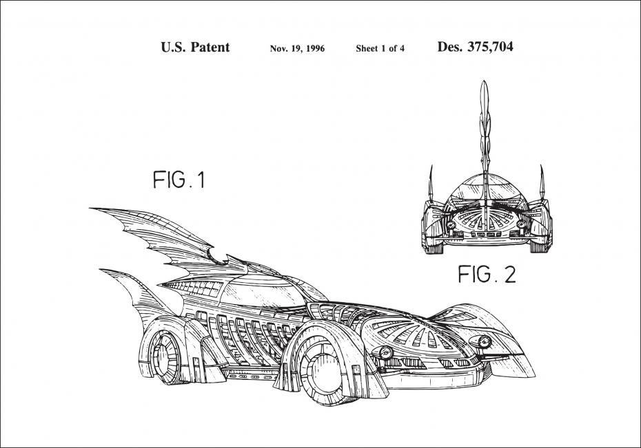 Patenttipiirustus - Batman - Batmobile 1996 I Juliste