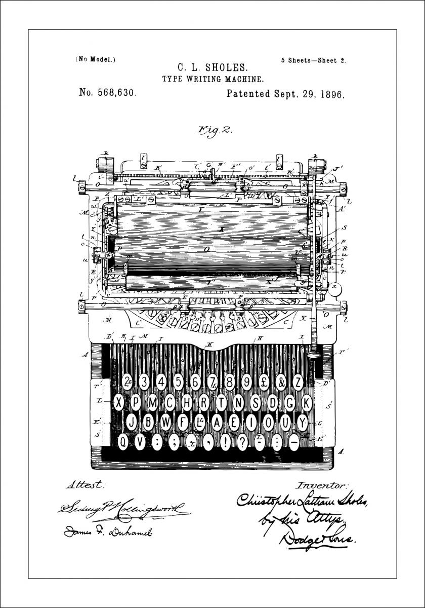 Patentti Piirustus - Kirjoituskone Juliste