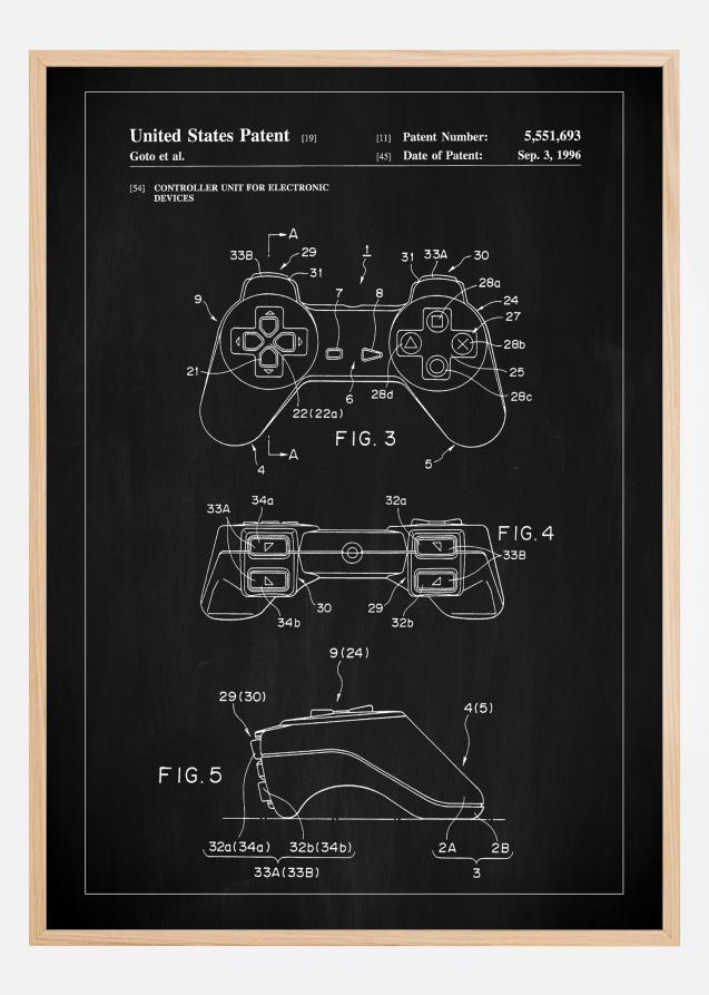 Patent Print - Game Controller II - Black Juliste