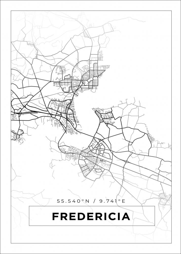 Kartta - Fredericia - Valkoinen Juliste