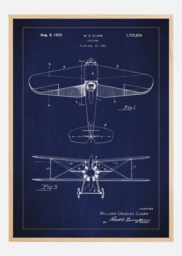Patenttipiirustus - Lentokone - Sininen Juliste