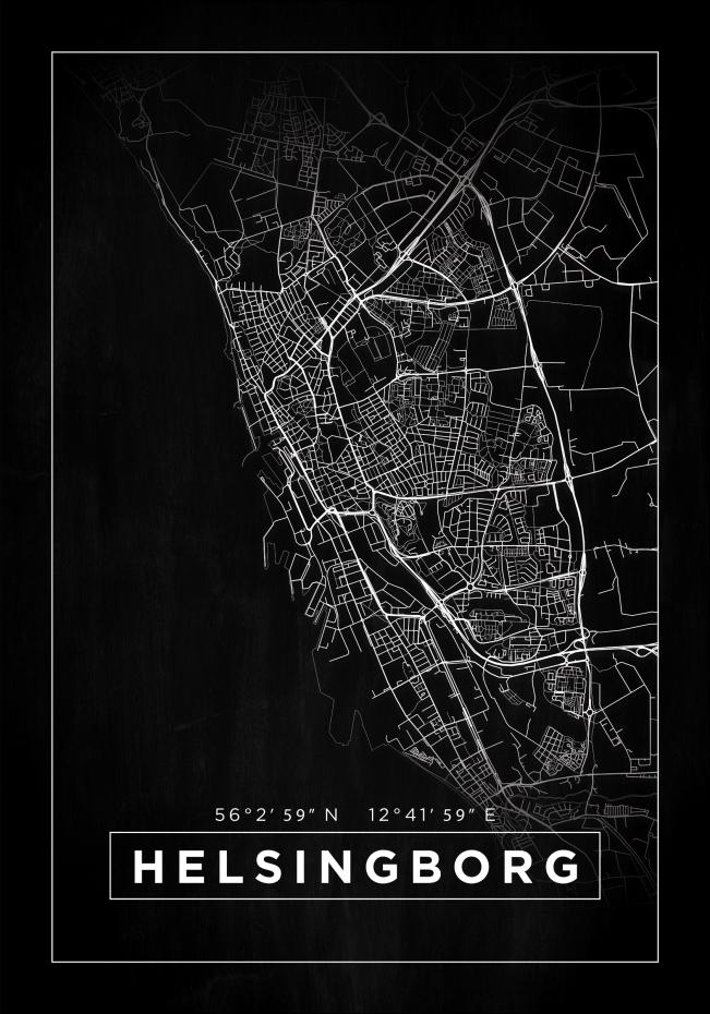 Kartta - Helsingborg - Musta Juliste