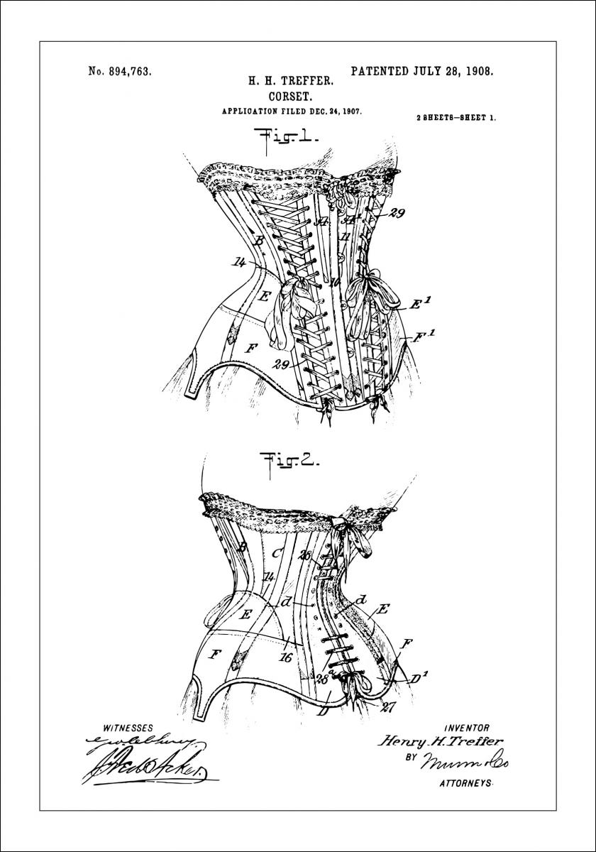 Patentti Piirustus - Korsetti I Juliste
