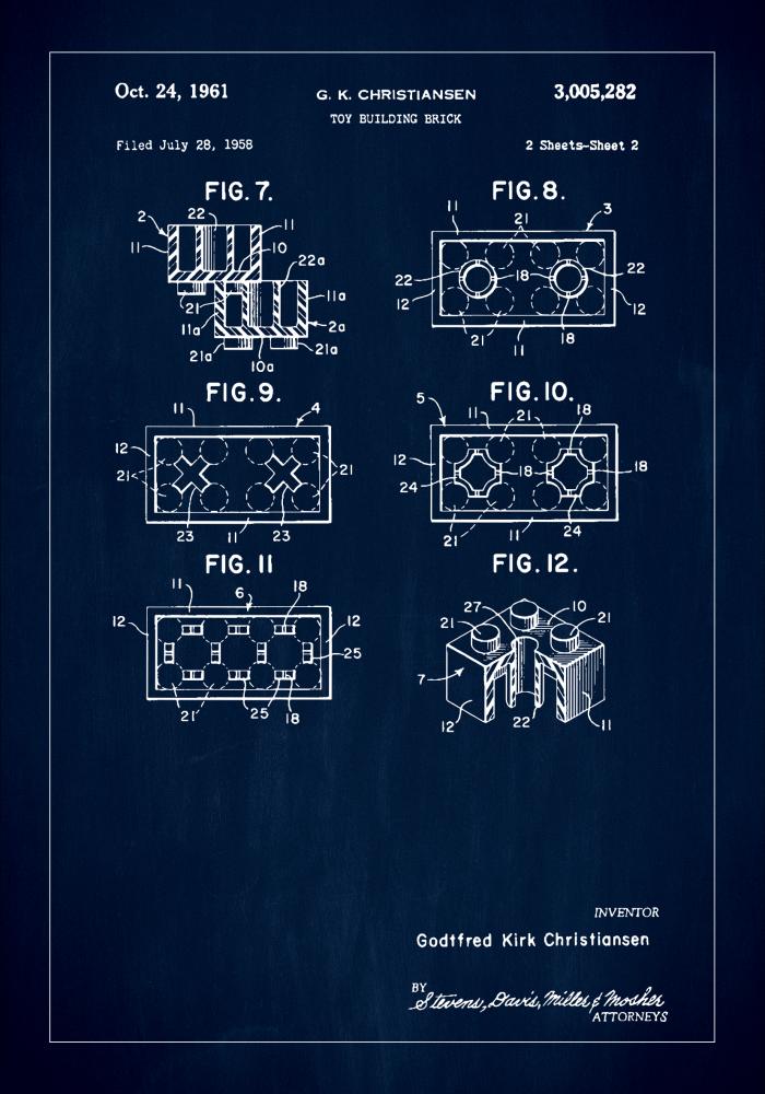 Patent Print - Lego Block II - Blue Juliste