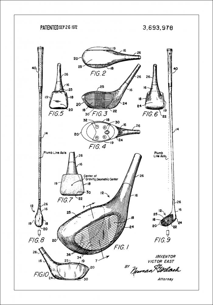 Patent Print - Golf Club - White Juliste