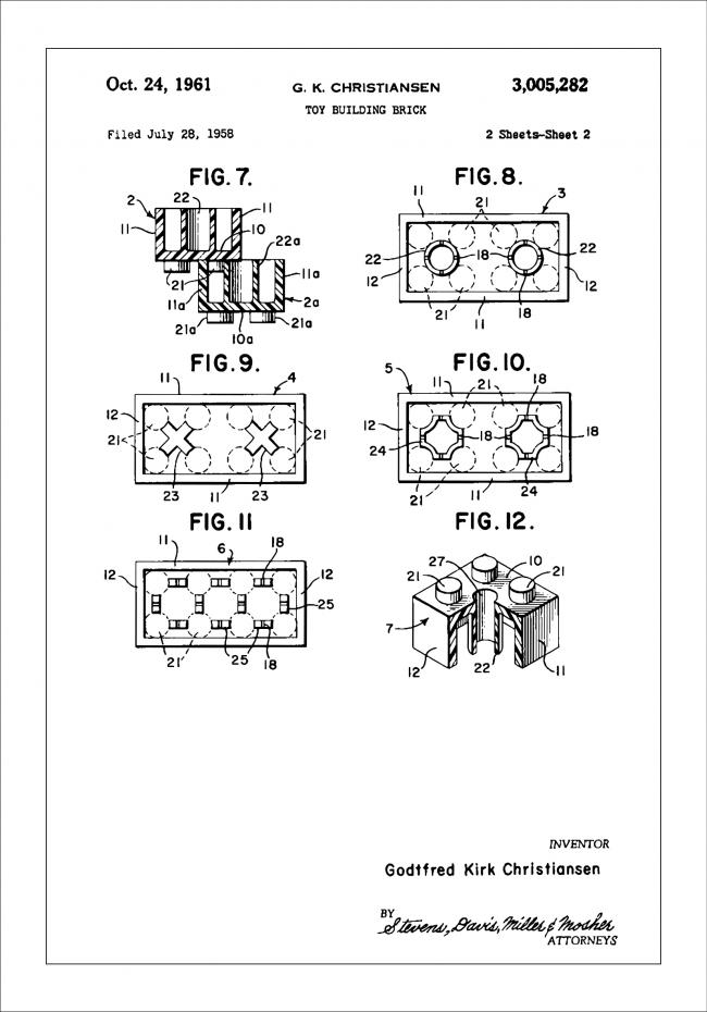 Patent Print - Lego Block II - White Juliste