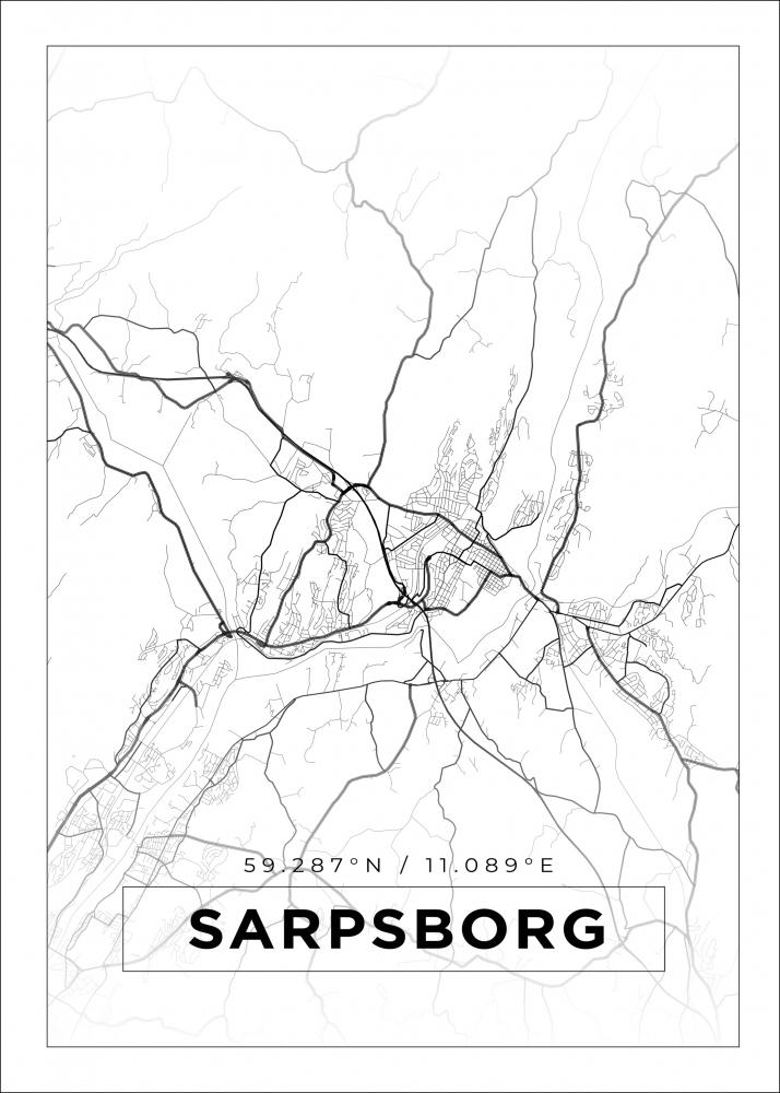 Kartta - Sarpsborg - Valkoinen Juliste