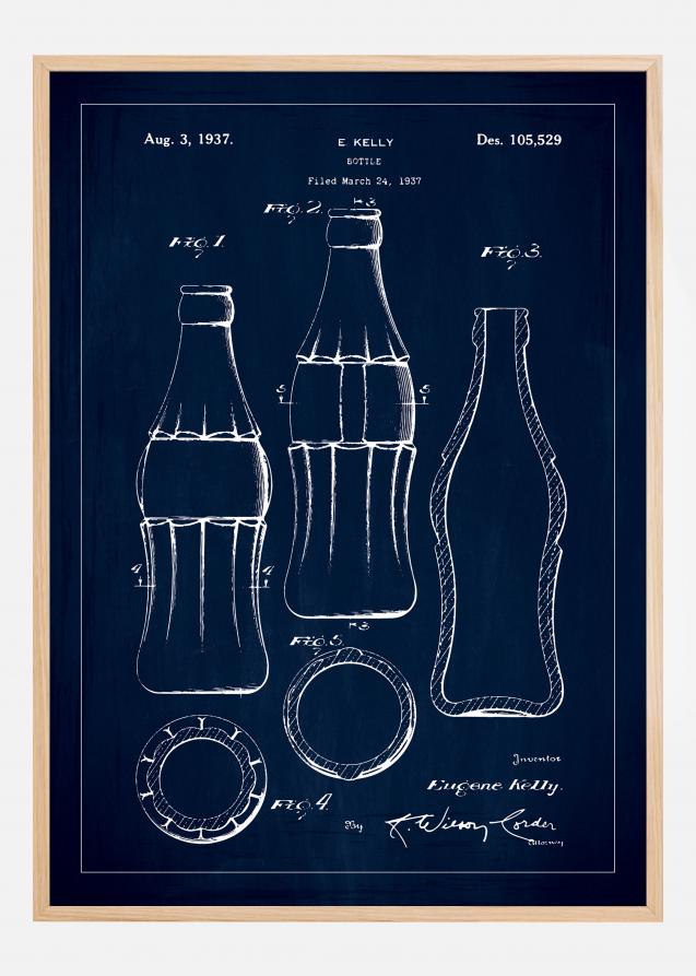 Patenttipiirustus - Coca Cola Pullo - Sininen Juliste