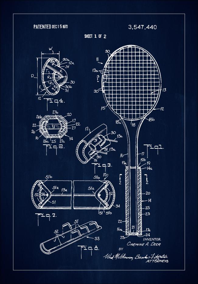 Patent Print - Tennis Racket - Blue Juliste