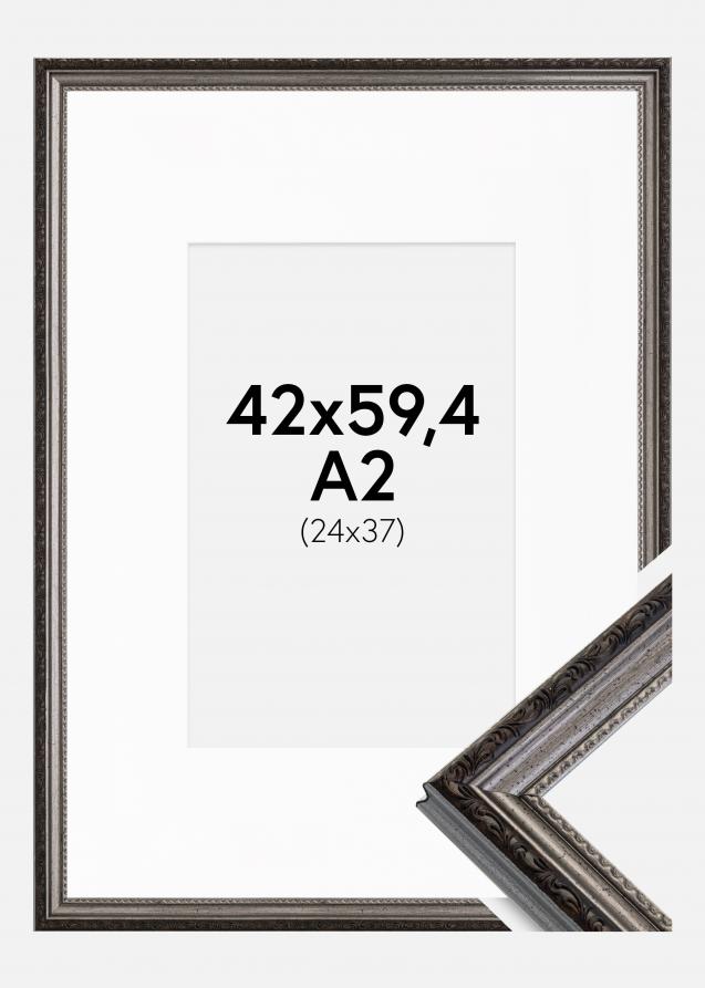 Kehys Abisko Hopea 42x59,4 cm (A2) - Passepartout Valkoinen 25x38 cm