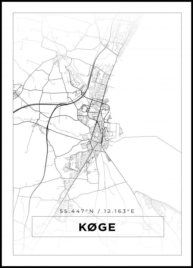 Kartta - Køge - Valkoinen Juliste