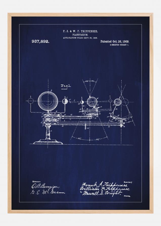 Patenttipiirustus - Planetaario - Sininen Juliste
