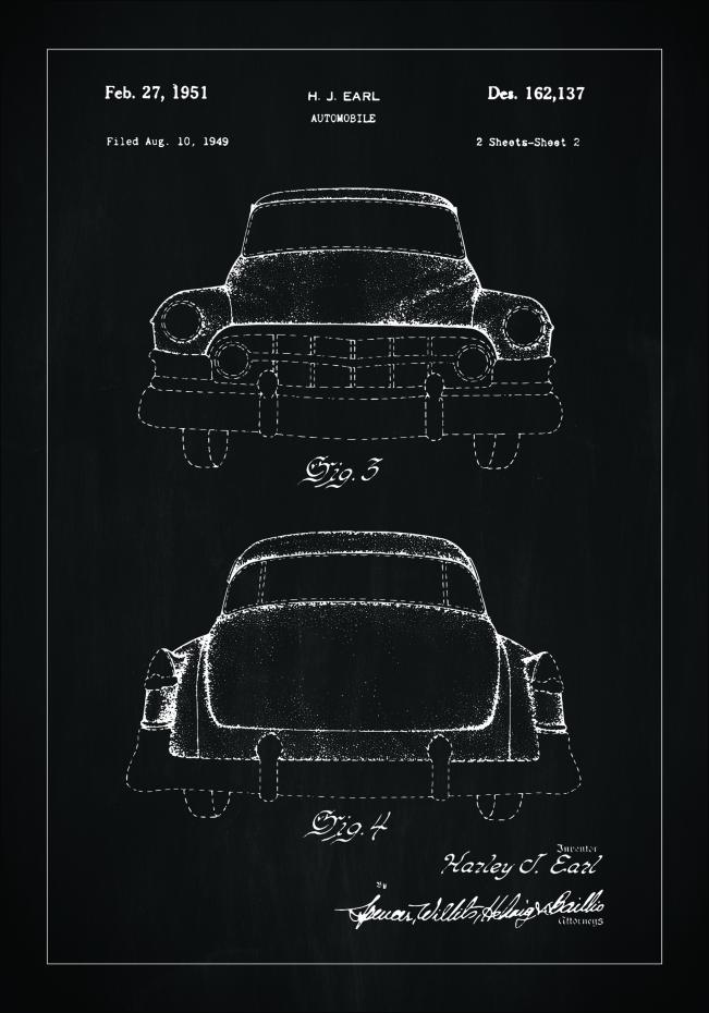 Patenttipiirustus - Cadillac II - Musta Juliste