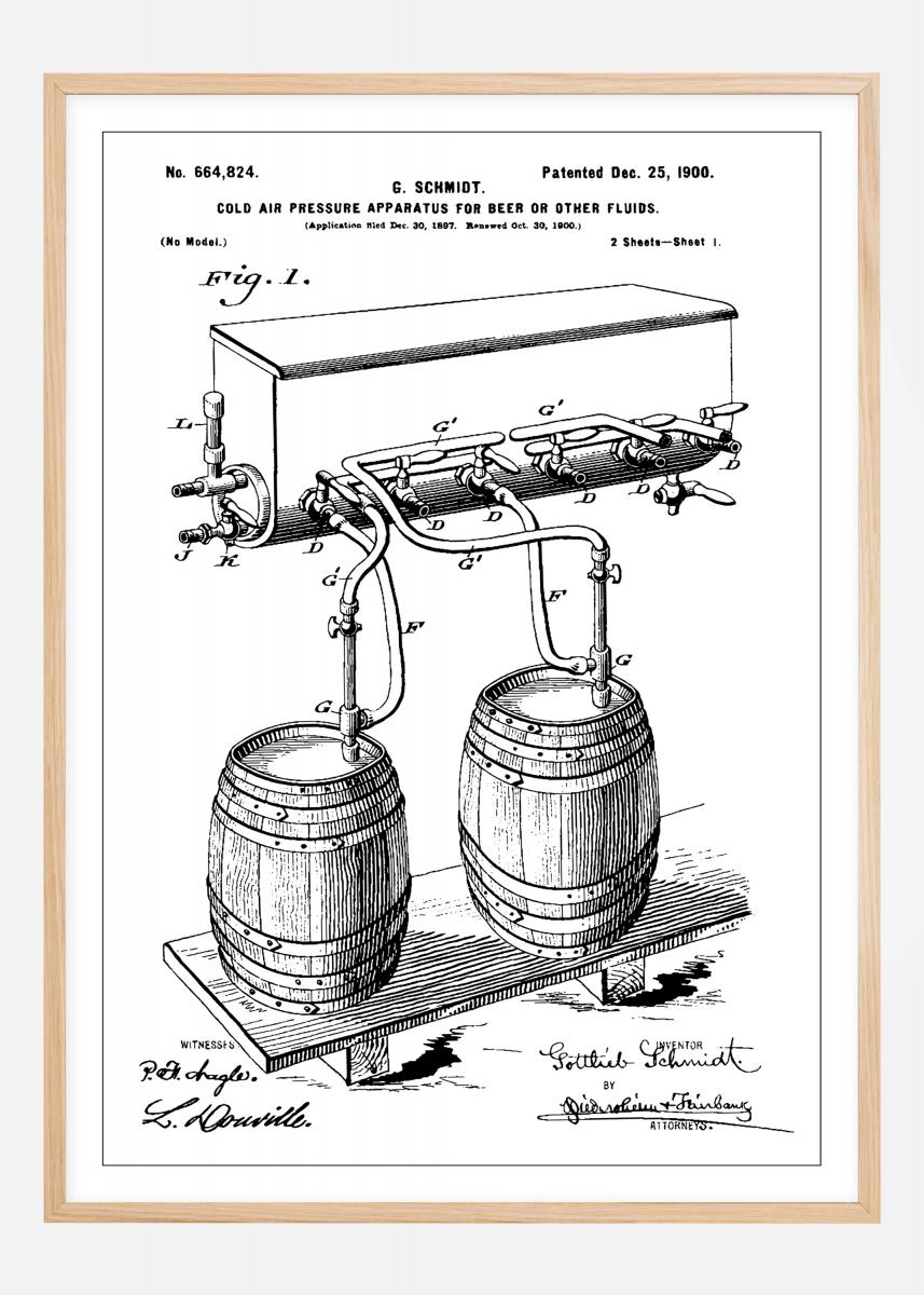 Patent Print - Beer Kegs - White Juliste