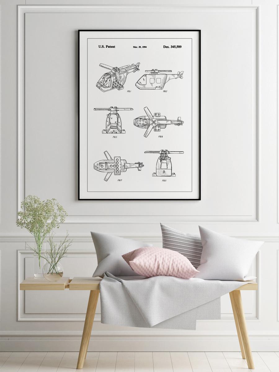 Patent Print - Lego Helicopter - White Juliste