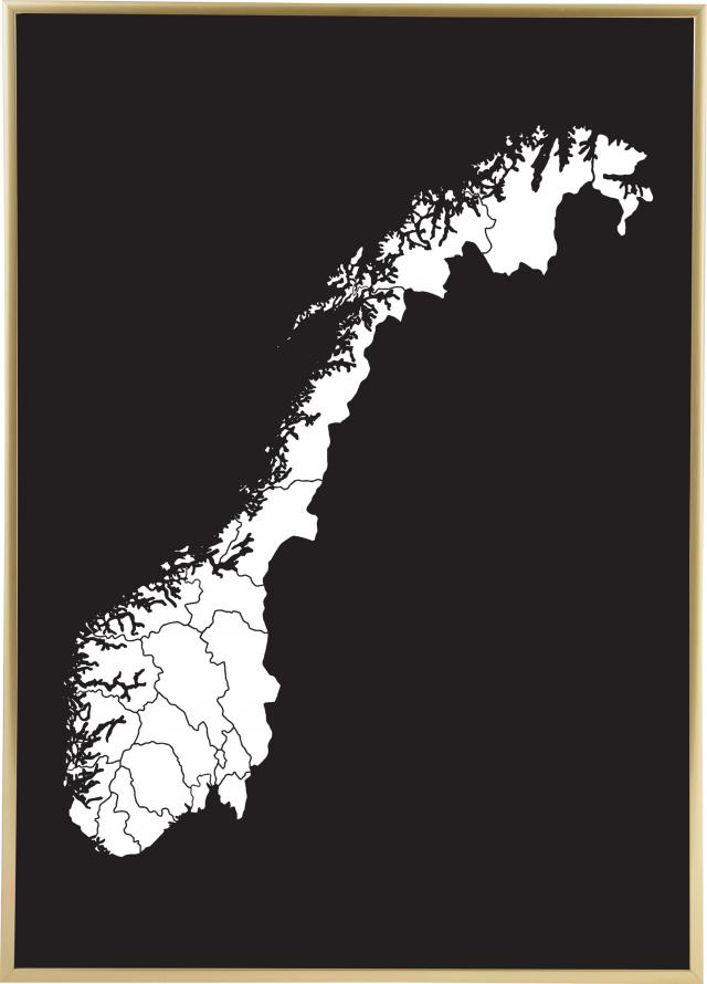 Kartta - Norja - Valkoinen Juliste