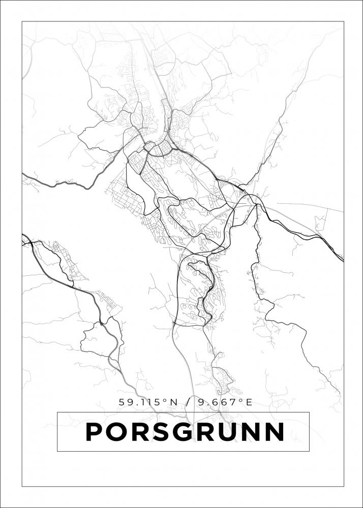 Kartta - Porsgrunn - Valkoinen Juliste