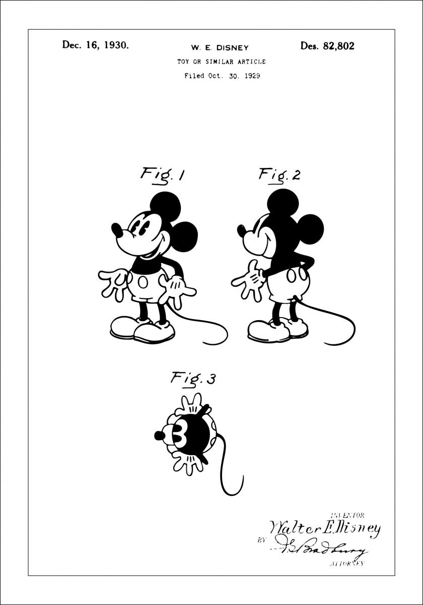 Patentti Piirustus - Disney - Mickey Mouse Juliste