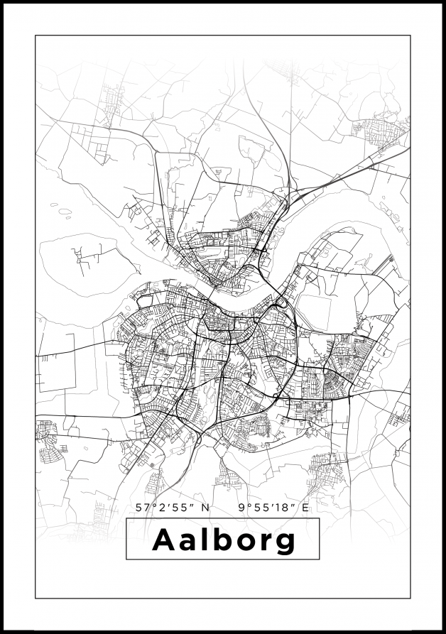 Kartta - Aalborg - Valkoinen Juliste