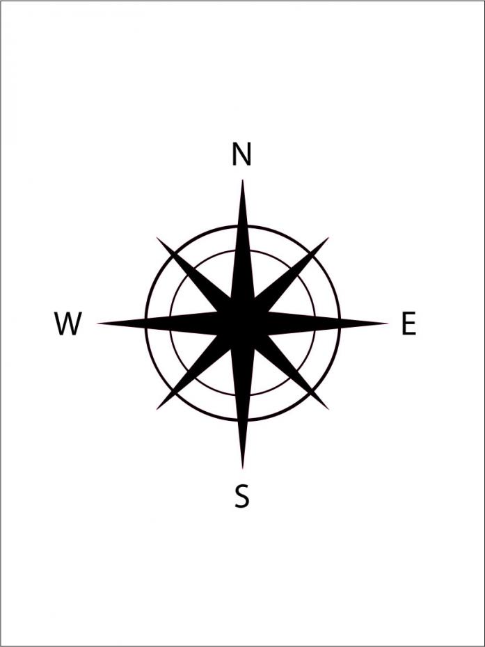 Kompassros - Valkoinen pohja mustalla painatuksella