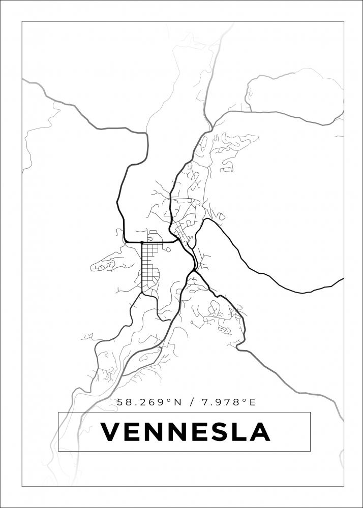 Kartta - Vennesla - Valkoinen Juliste