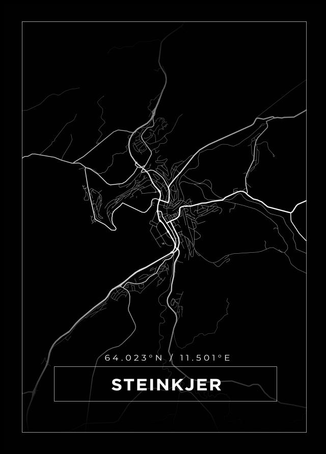 Kartta - Steinkjer - Musta Juliste
