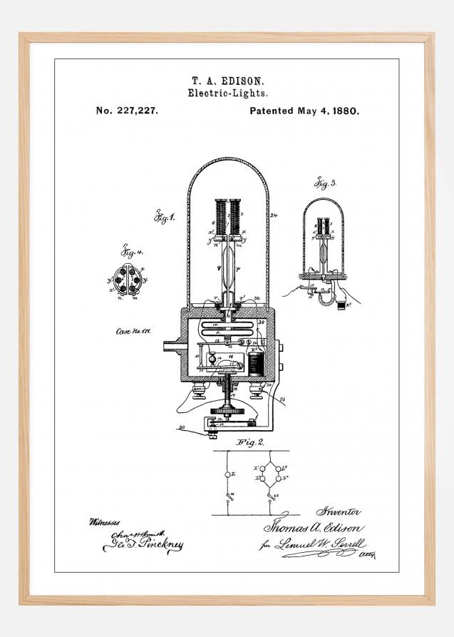 Patent Print - Edison Light - White Juliste