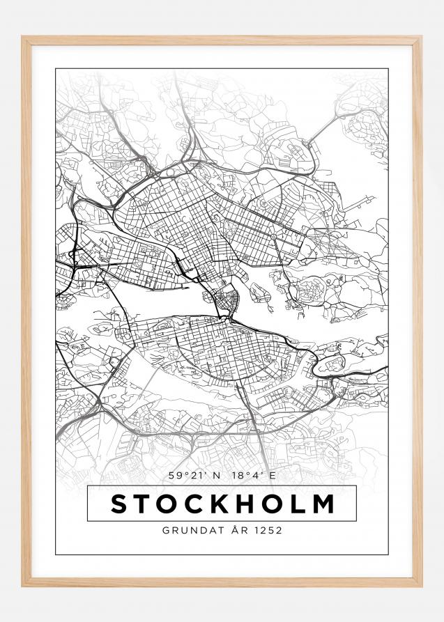 Kartta - Stockholm - Valkoinen Juliste