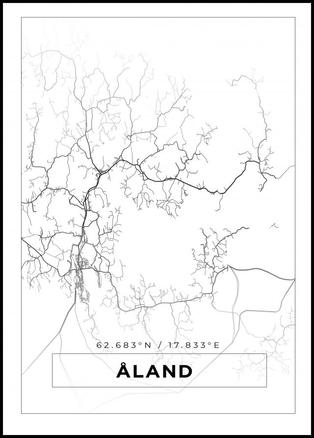 Kartta - Åland - Valkoinen Juliste