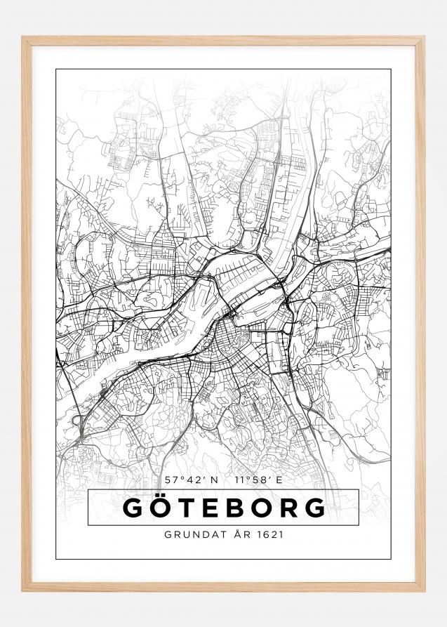Kartta - Göteborg - Valkoinen Juliste