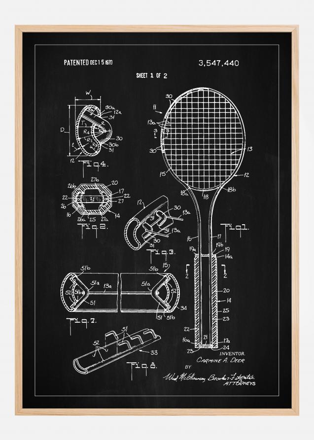 Patent Print - Tennis Racket - Black Juliste