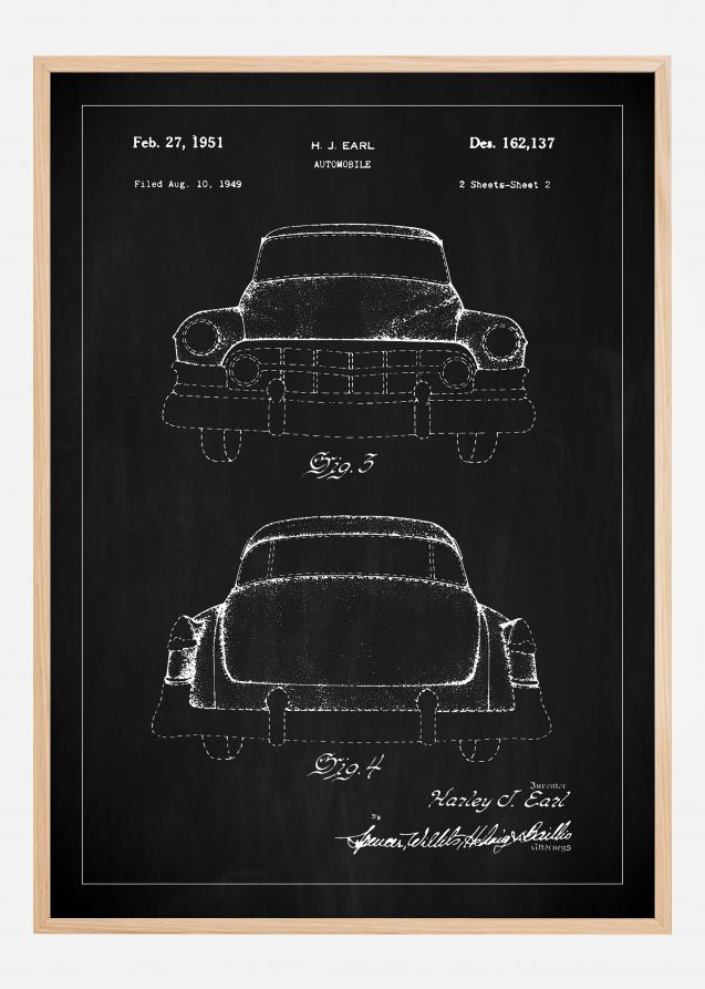 Patentti Piirustus - Cadillac II - Musta Juliste