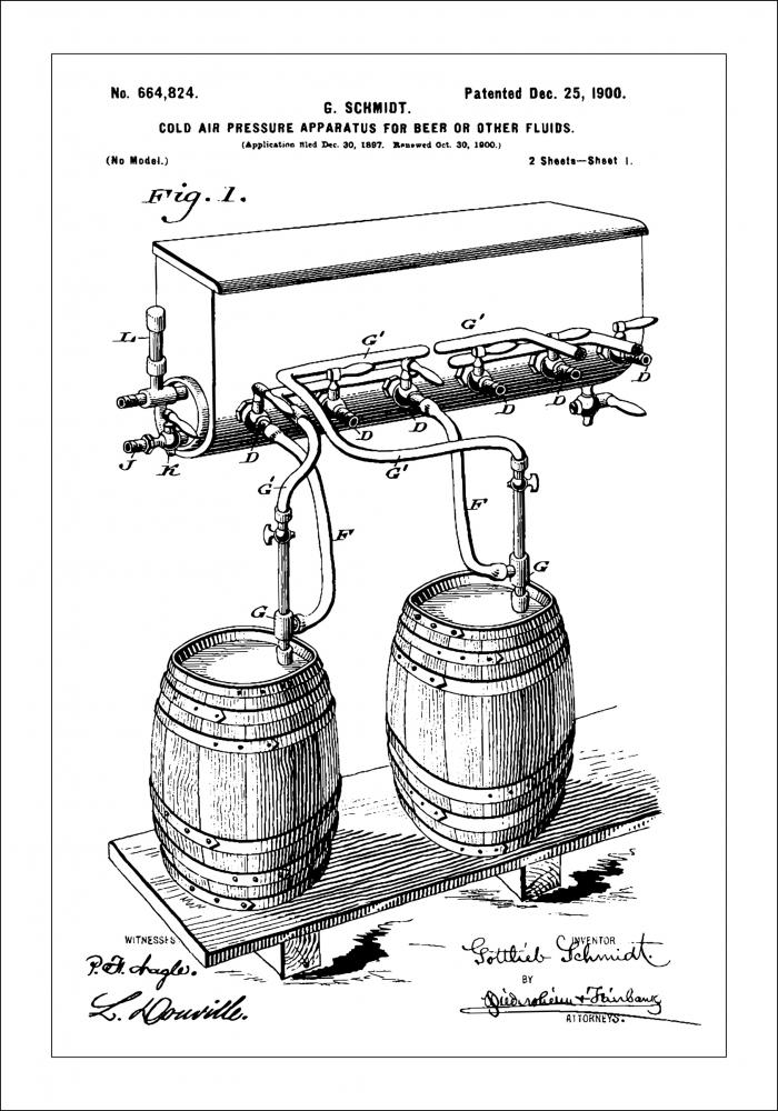 Patent Print - Beer Kegs - White Juliste