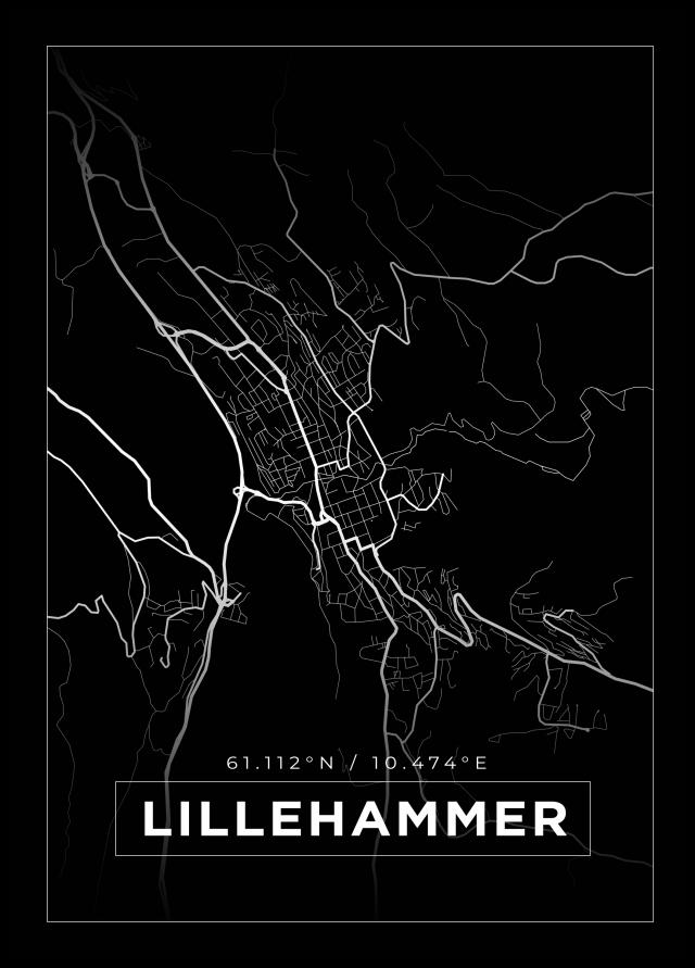 Kartta - Lillehammer - Musta Juliste