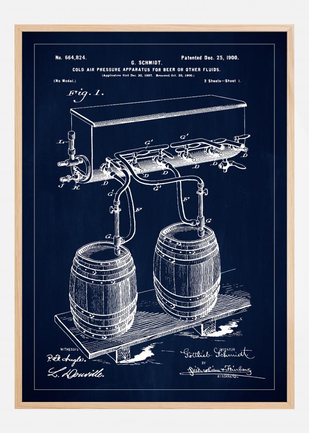 Patent Print - Beer Kegs - Blue Juliste