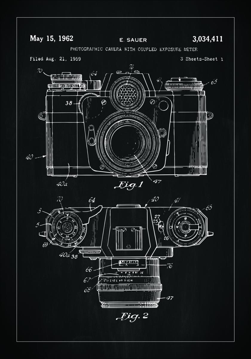 Patenttipiirustus - Kamera I - Musta Juliste