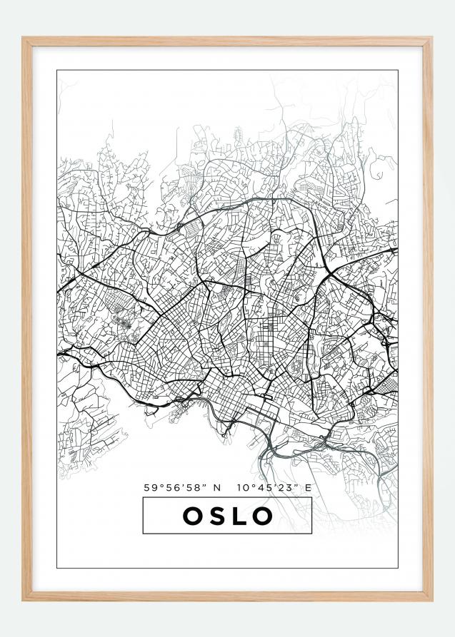 Kartta - Oslo - Valkoinen Juliste