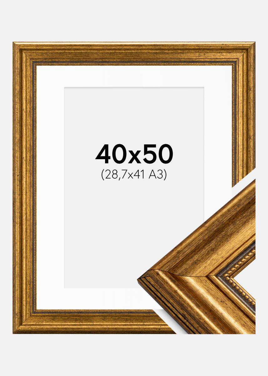 Kehys Rokoko Kulta 40x50 cm - Passepartout Valkoinen 29,7x42 cm (A3)